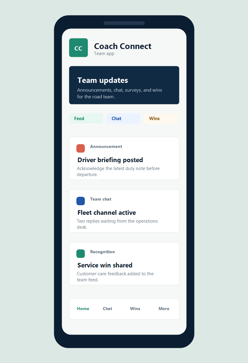 Sanitized Coach Connect mobile app screenshot